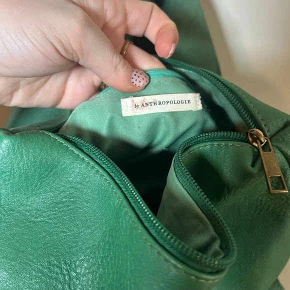 Anthropologie Green Faux Leather Tote Bag Large Shoulder Handbag Everyday Casual - Picture 9 of 9